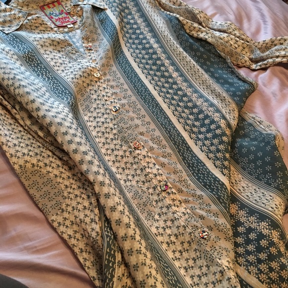 Johnny Was rare button down blouse pink/grey S - Picture 5 of 6